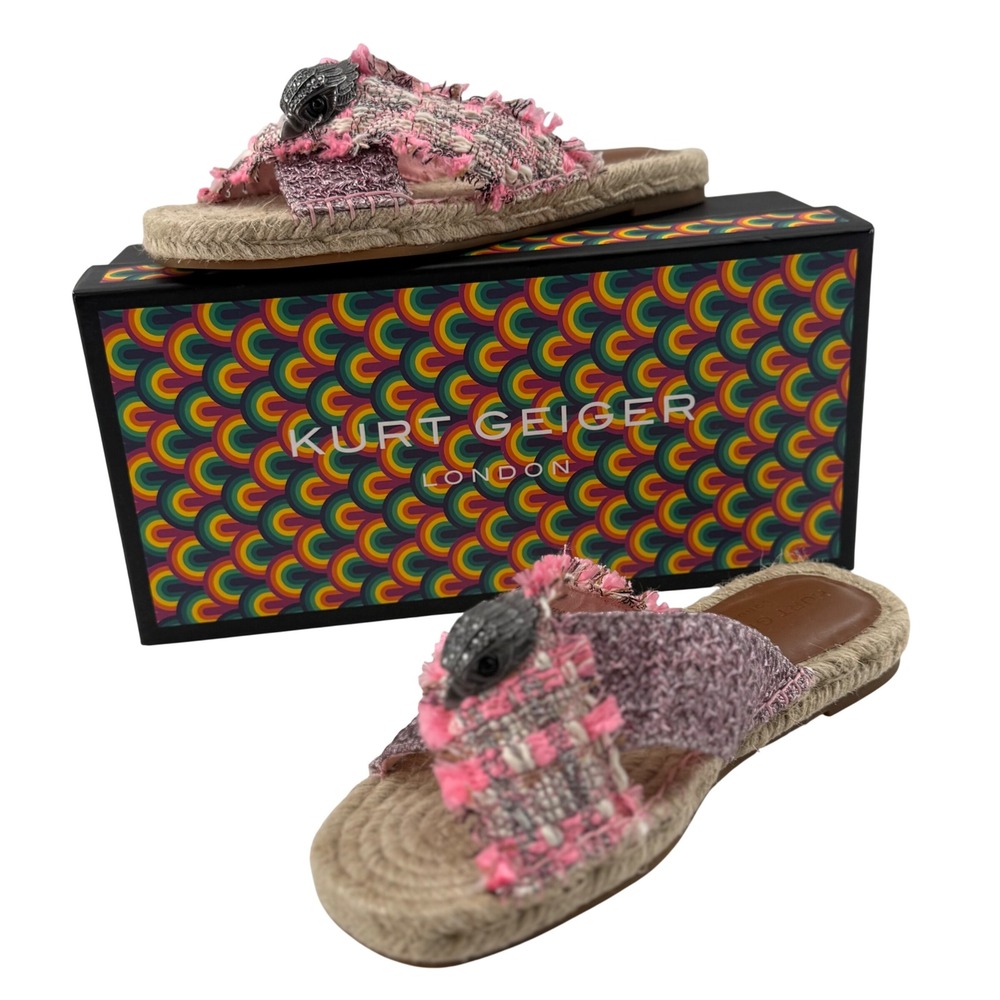 Kurt Geiger Womens 7 Kensington X Espadrille Slide Pink Tweed Eagle Head Sandal